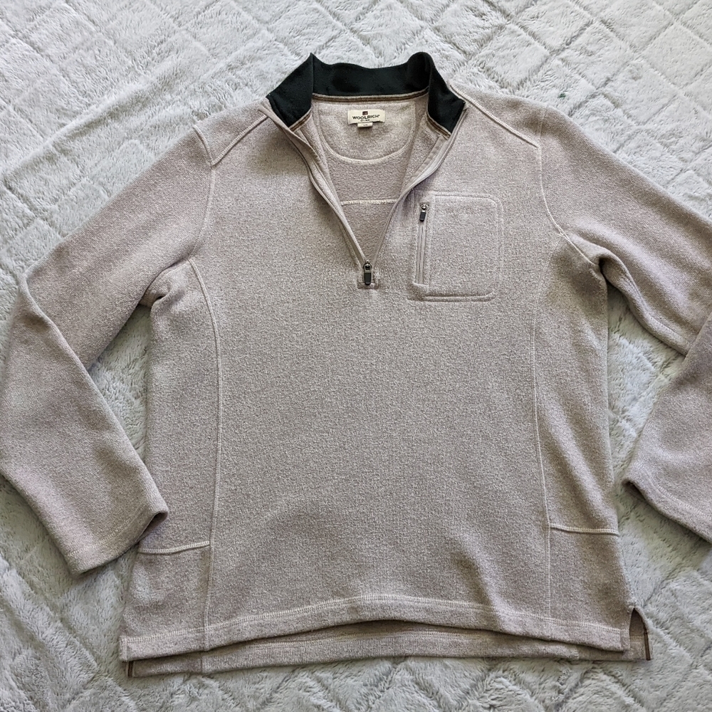 Woolrich Pullover Jacket Men’s Large Quarter Zip Oatmeal Lightweight